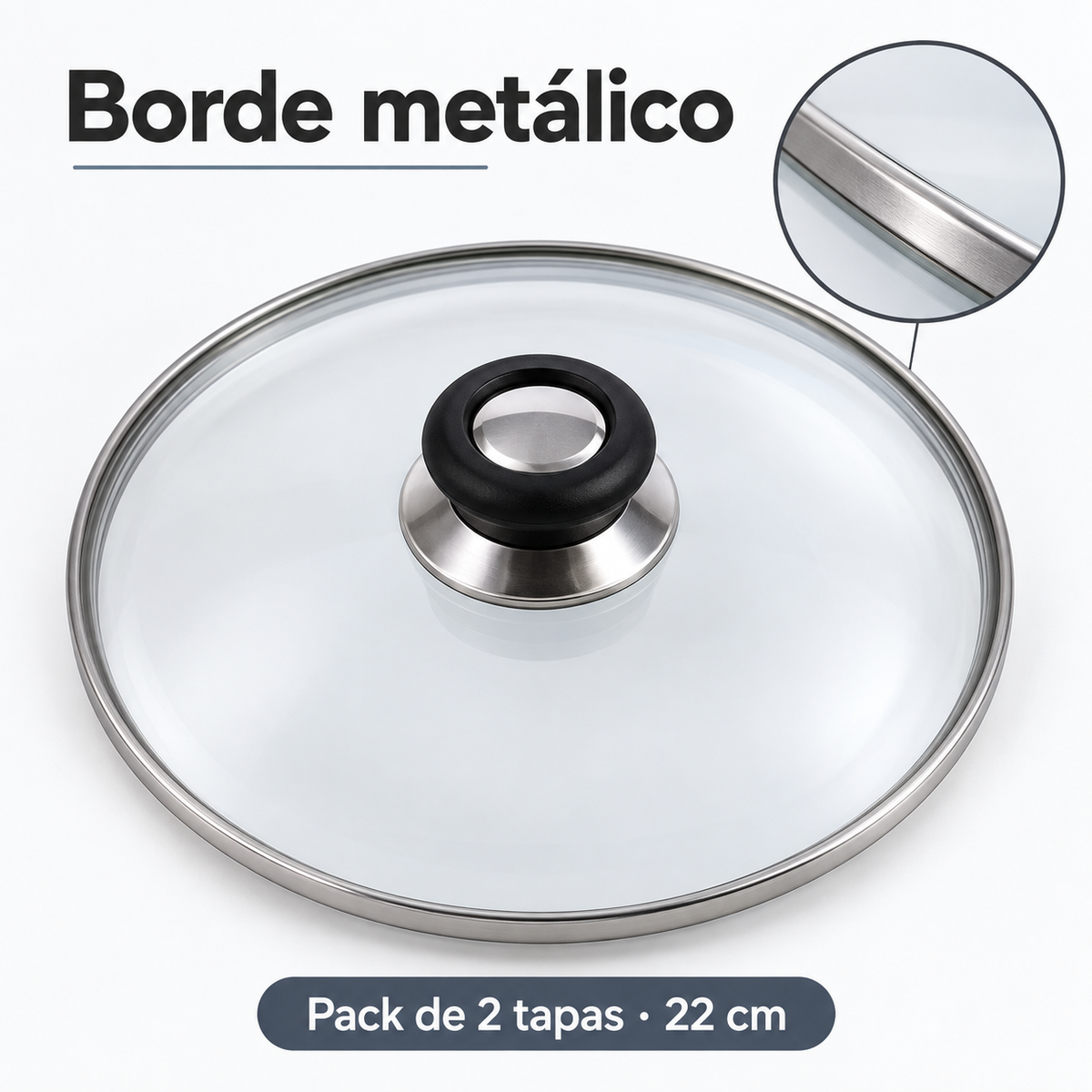 Pack 2 tapa de Cristal 22 Cm para Sartén, Ollas Vidrio