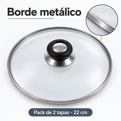 Pack 2 tapa de Cristal 22 Cm para Sartén, Ollas Vidrio