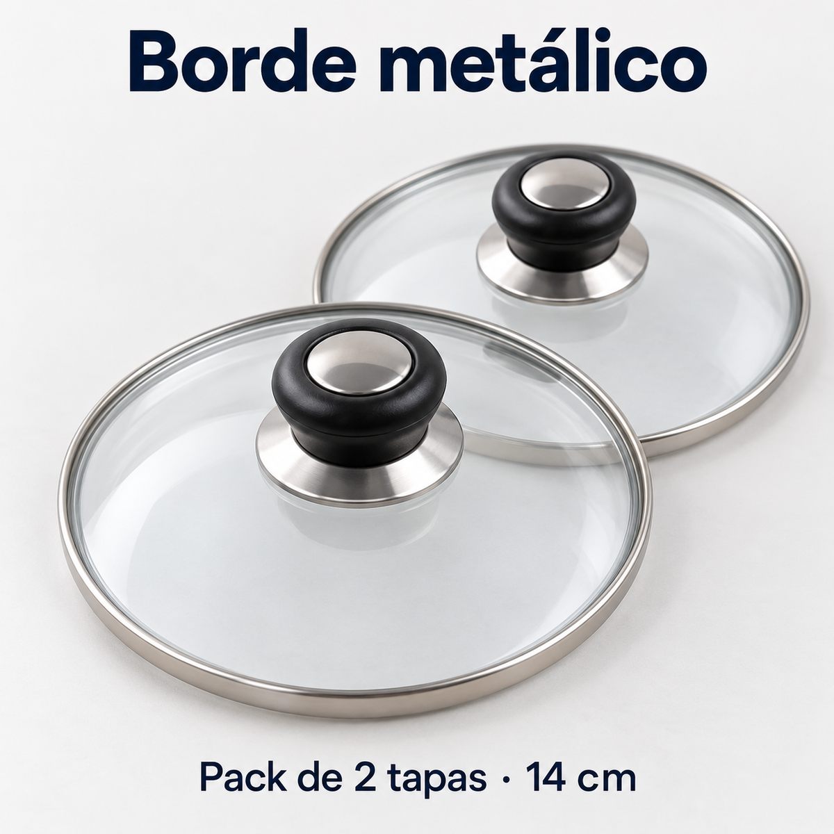 Pack 2 tapa de Cristal 14 Cm con Mango para Sartén, Ollas Vidrio