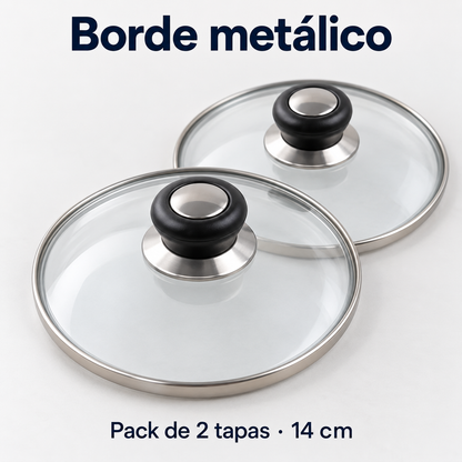 Pack 2 tapa de Cristal 14 Cm con Mango para Sartén, Ollas Vidrio