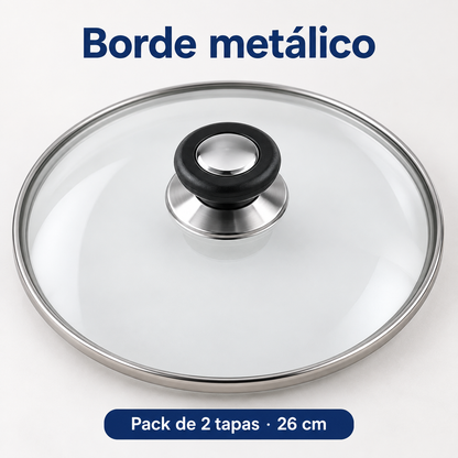 Pack 2 tapa de Cristal 26 Cm para Sartén, Ollas Vidrio