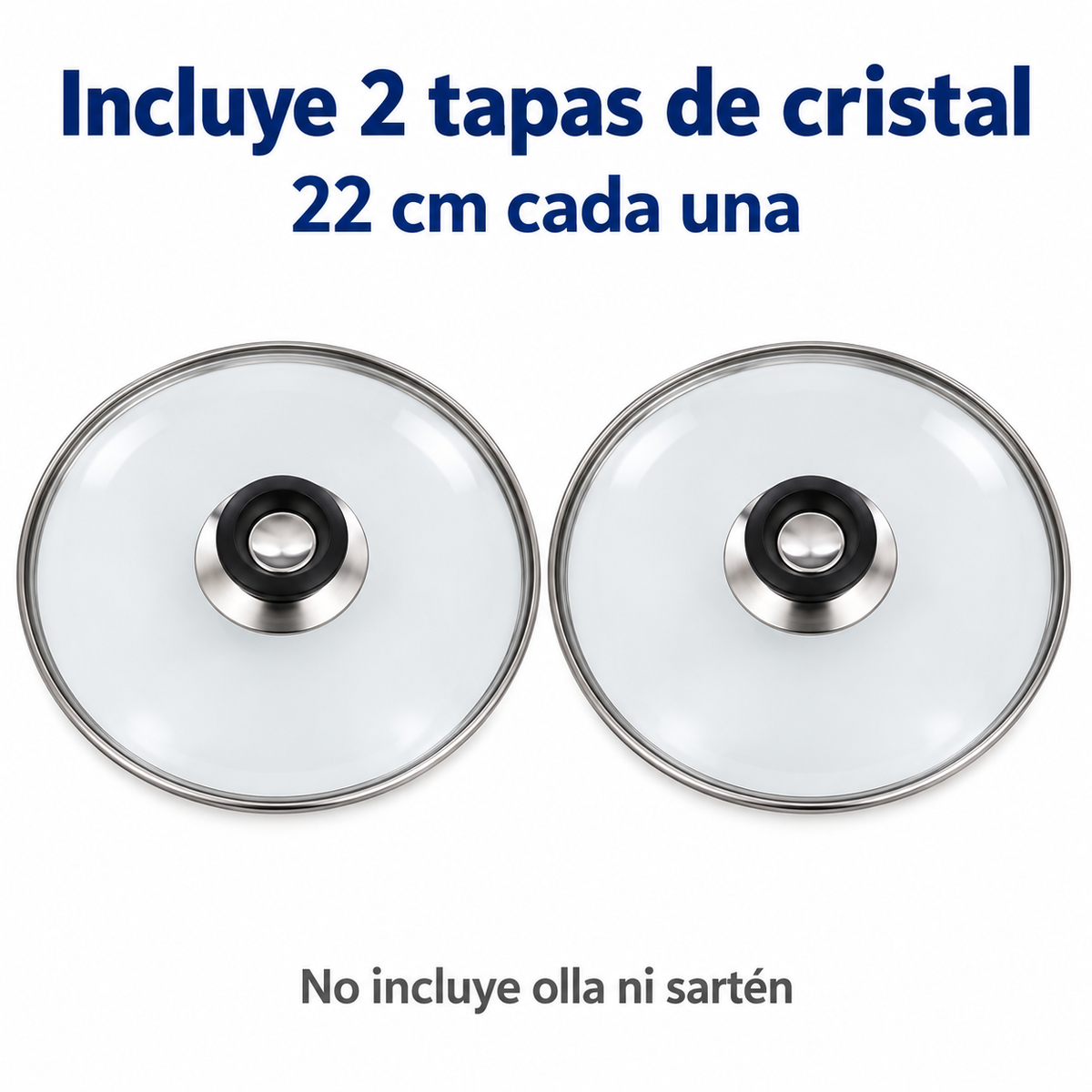 Pack 2 tapa de Cristal 22 Cm para Sartén, Ollas Vidrio