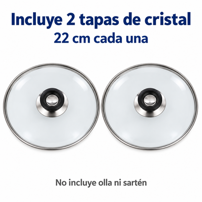 Pack 2 tapa de Cristal 22 Cm para Sartén, Ollas Vidrio