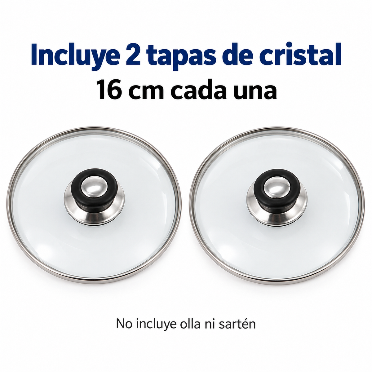 Pack 2 tapa de Cristal 16 Cm para Sartén, Ollas Vidrio