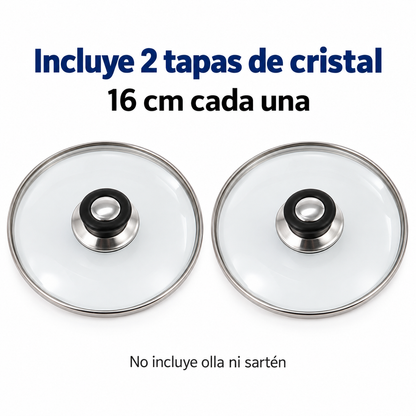 Pack 2 tapa de Cristal 16 Cm para Sartén, Ollas Vidrio