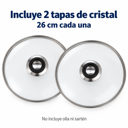 Pack 2 tapa de Cristal 26 Cm para Sartén, Ollas Vidrio