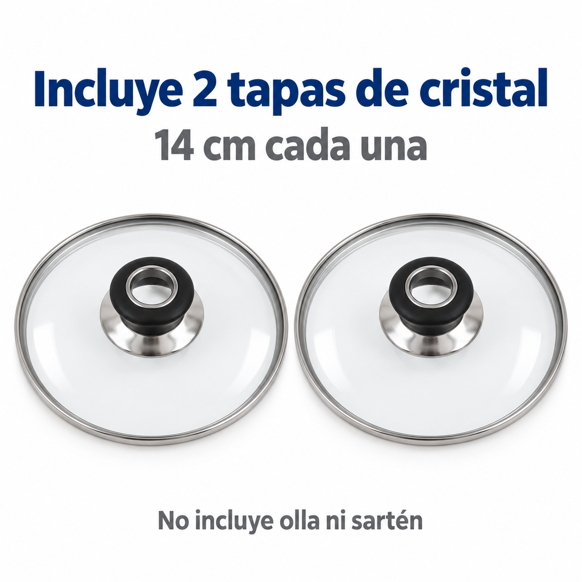 Pack 2 tapa de Cristal 14 Cm con Mango para Sartén, Ollas Vidrio