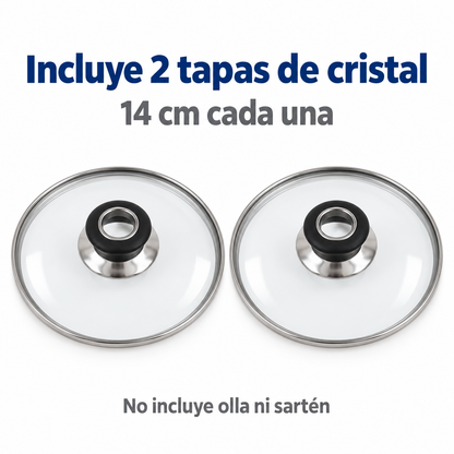 Pack 2 tapa de Cristal 14 Cm con Mango para Sartén, Ollas Vidrio