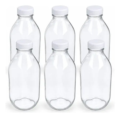 Pack 6 Frascos De Vidrio Para Jugos Con Tapa Plástica 300ml