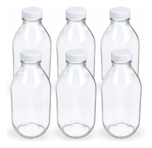 Pack 6 Frascos De Vidrio Para Jugos Con Tapa Plástica 300ml