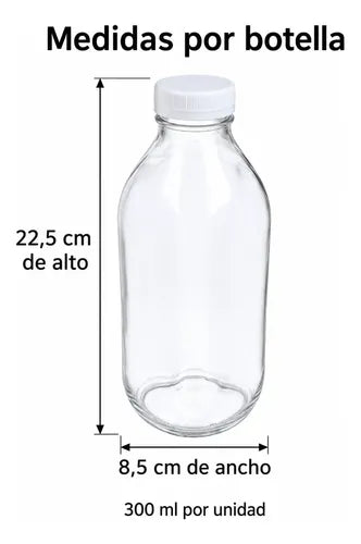 Pack 6 Frascos De Vidrio Para Jugos Con Tapa Plástica 300ml