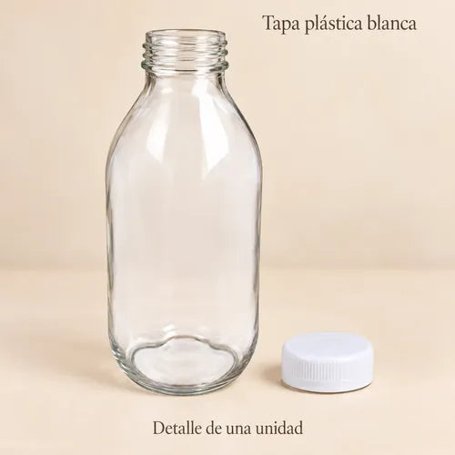 Pack 6 Frascos De Vidrio Para Jugos Con Tapa Plástica 300ml