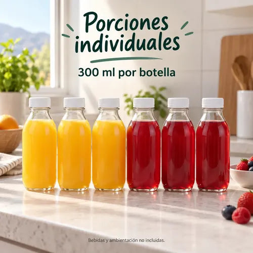 Pack 6 Frascos De Vidrio Para Jugos Con Tapa Plástica 300ml