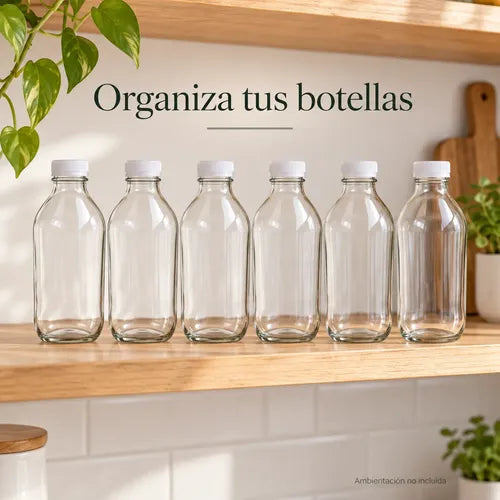 Pack 6 Frascos De Vidrio Para Jugos Con Tapa Plástica 300ml