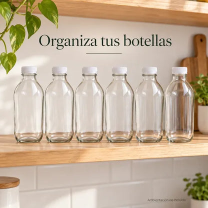 Pack 6 Frascos De Vidrio Para Jugos Con Tapa Plástica 300ml