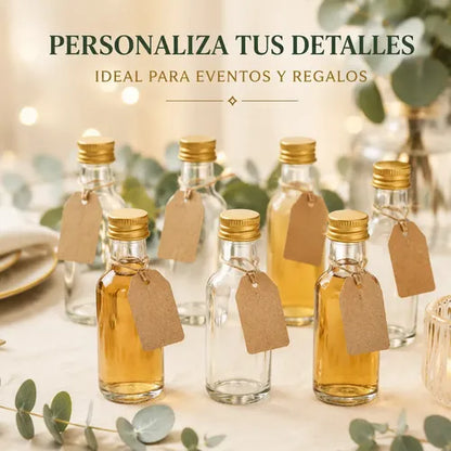 Pack 12 Mini Botellas De Vidrio 50ml Con Tapa Metálica
