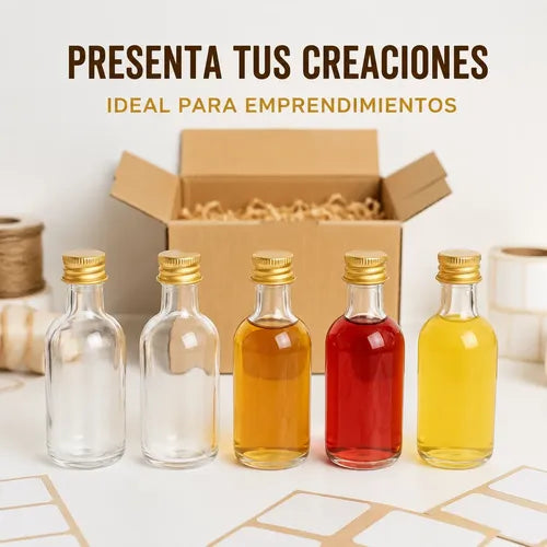 Pack 12 Mini Botellas De Vidrio 50ml Con Tapa Metálica