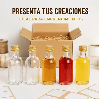 Pack 12 Mini Botellas De Vidrio 50ml Con Tapa Metálica