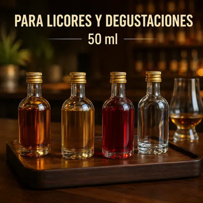 Pack 12 Mini Botellas De Vidrio 50ml Con Tapa Metálica
