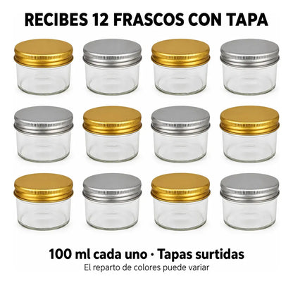 Pack 12 Frascos De Vidrio 100ml Tapa Metalica