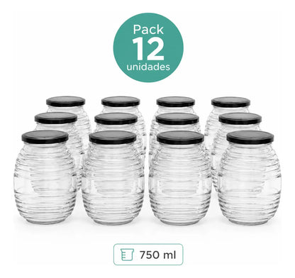 Pack 12 Frasco Conservero De Vidrio Panal 750ml