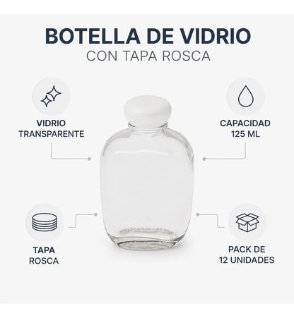 Pack 12 Botellas De Vidrio 125ml Tapa Rosca Hermética