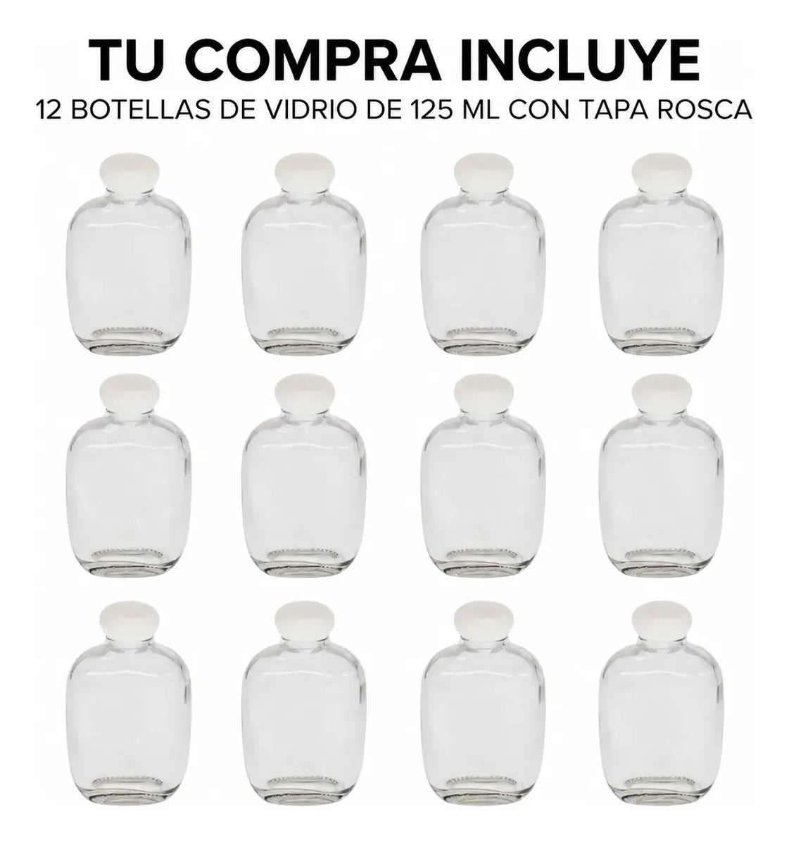 Pack 12 Botellas De Vidrio 125ml Tapa Rosca Hermética