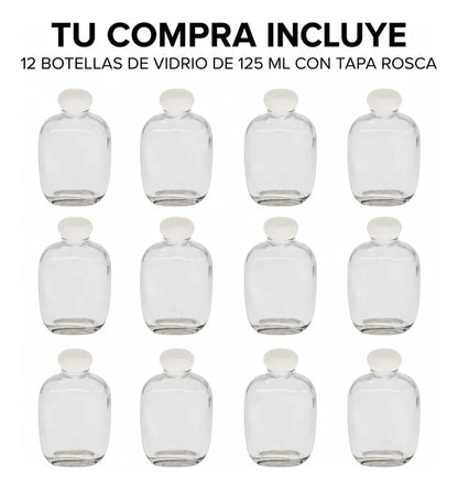 Pack 12 Botellas De Vidrio 125ml Tapa Rosca Hermética