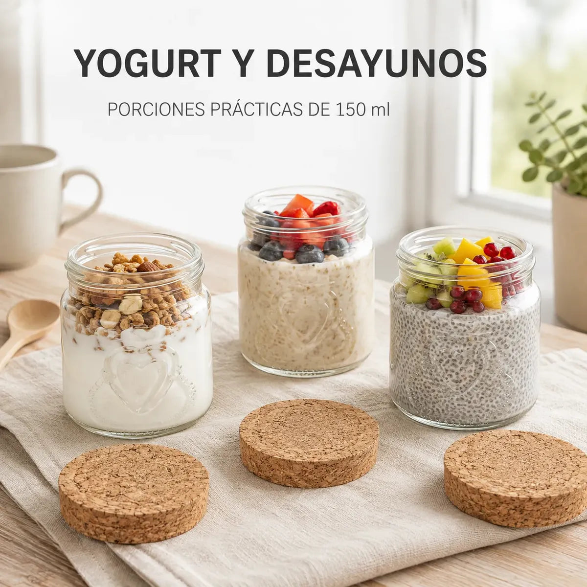 Pack 12 Frascos Vidrio 150ml Tapa Corcho Para Postres