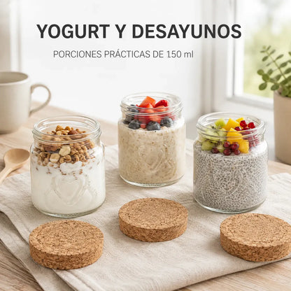 Pack 12 Frascos Vidrio 150ml Tapa Corcho Para Postres