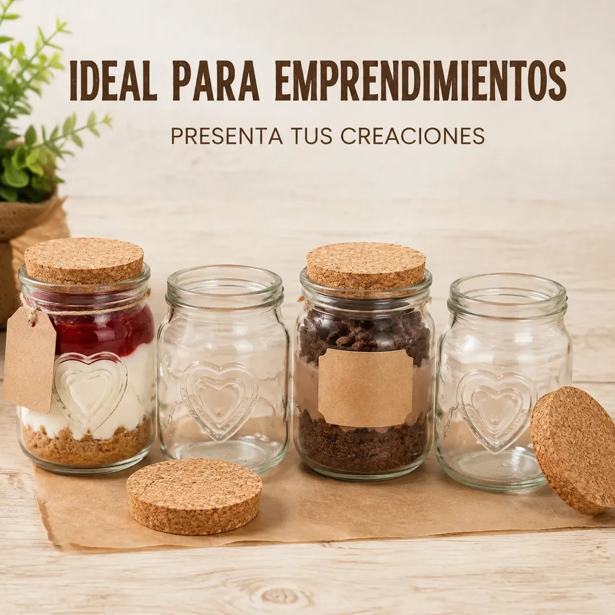 Pack 12 Frascos Vidrio 150ml Tapa Corcho Para Postres