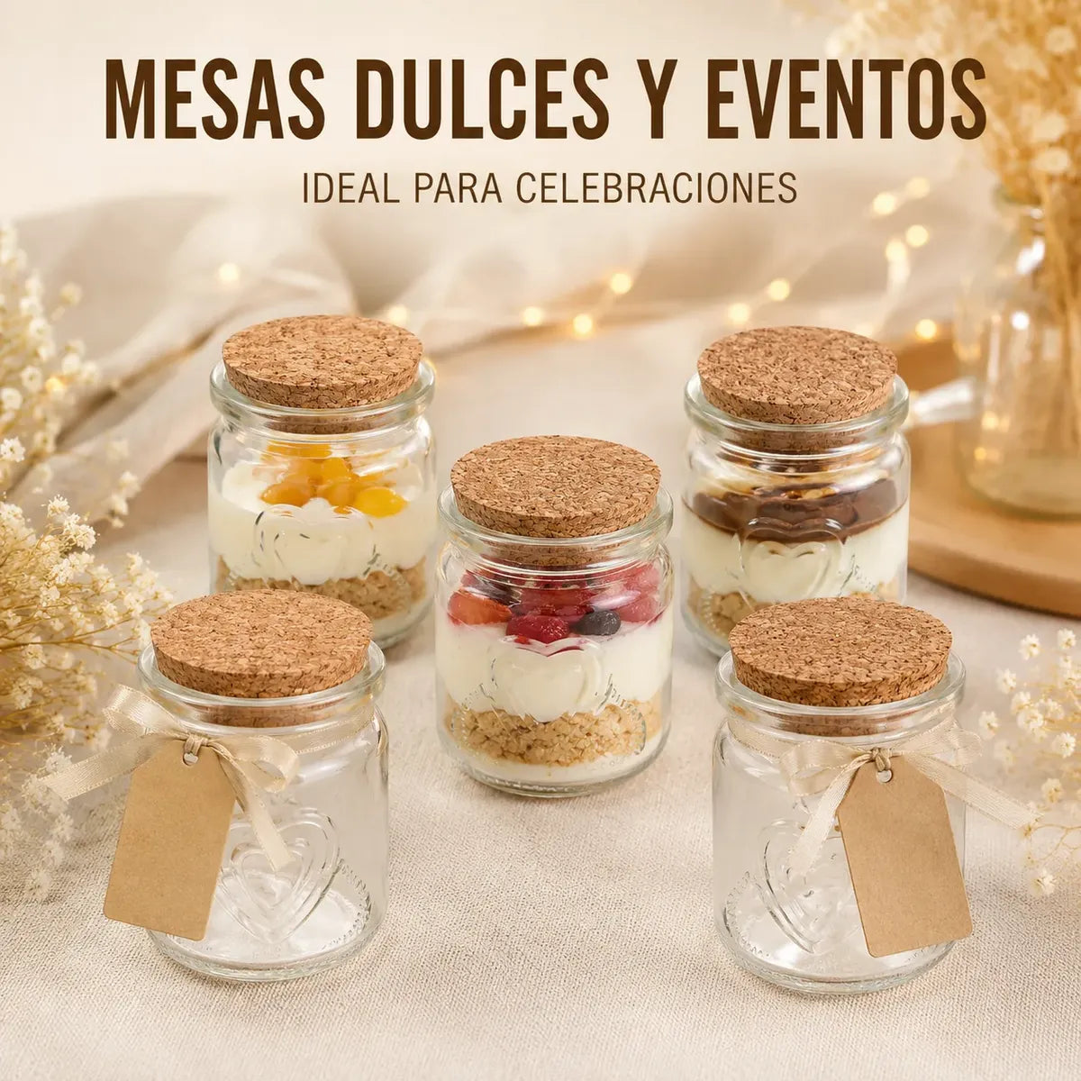 Pack 12 Frascos Vidrio 150ml Tapa Corcho Para Postres