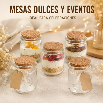 Pack 12 Frascos Vidrio 150ml Tapa Corcho Para Postres