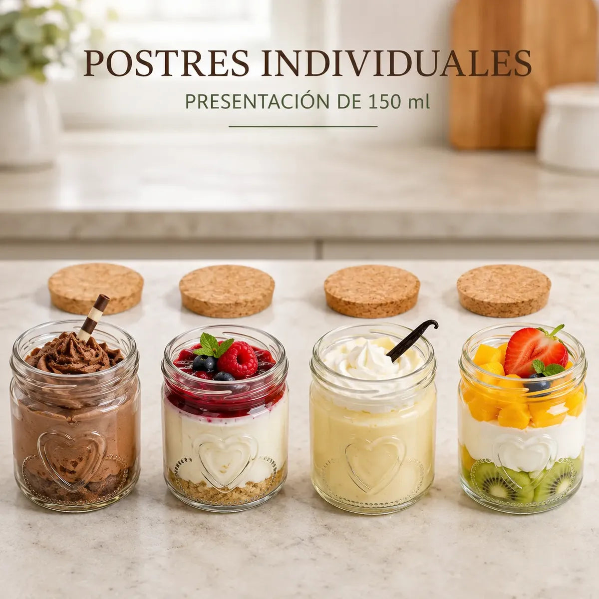 Pack 12 Frascos Vidrio 150ml Tapa Corcho Para Postres