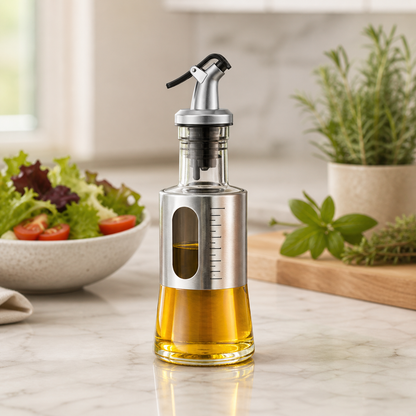 Aceitero de Vidrio y Acero Inoxidable 200 ml - contexto de uso en cocina