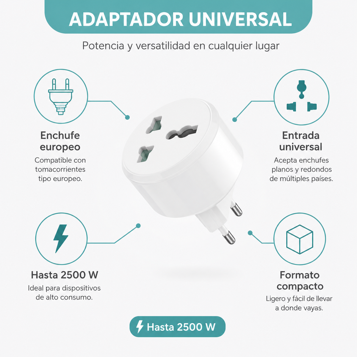 Características del adaptador universal blanco