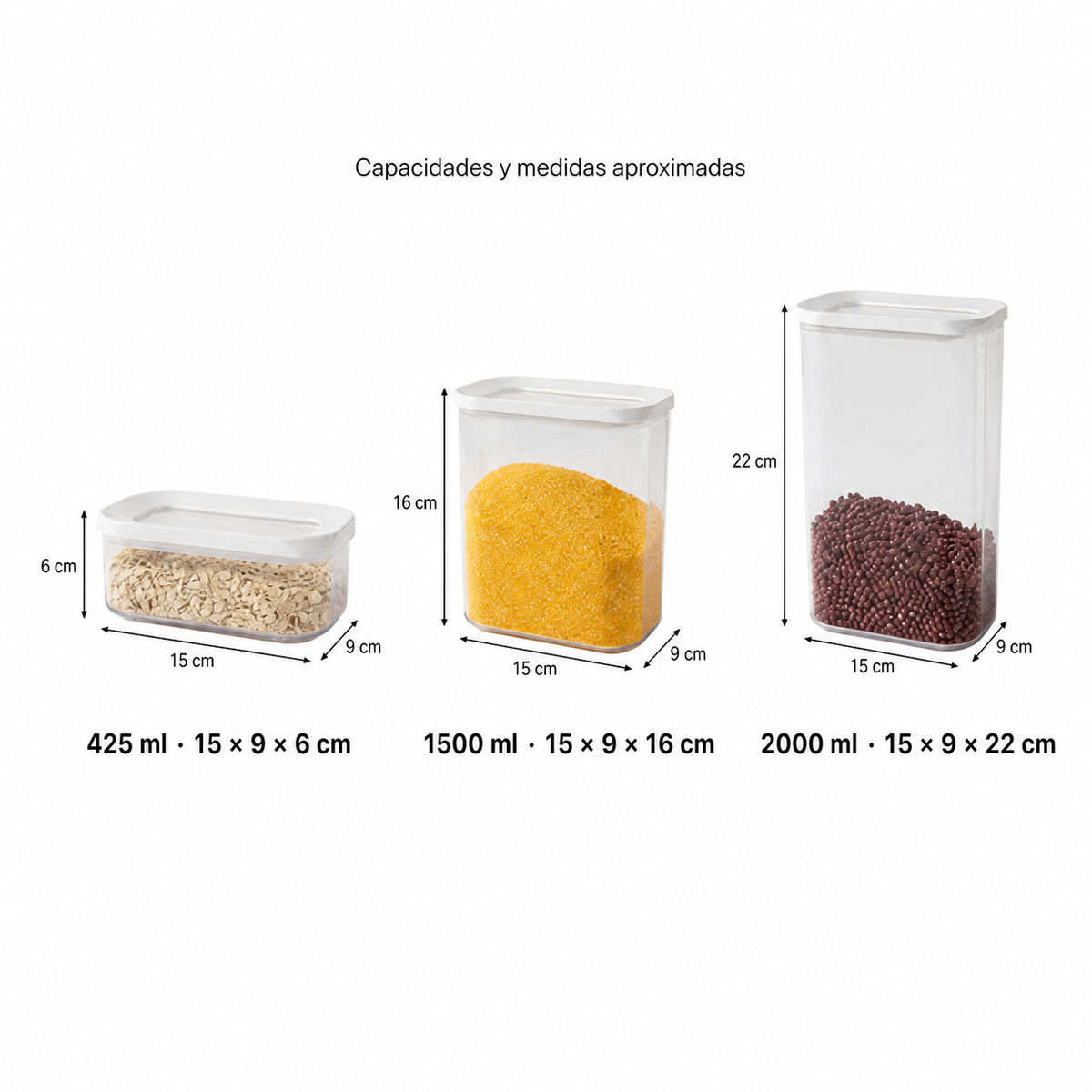 airtight containers con medidas aproximadas