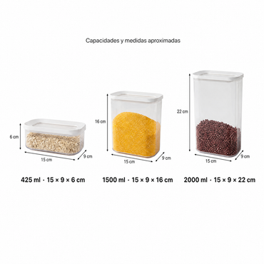 airtight containers con medidas aproximadas