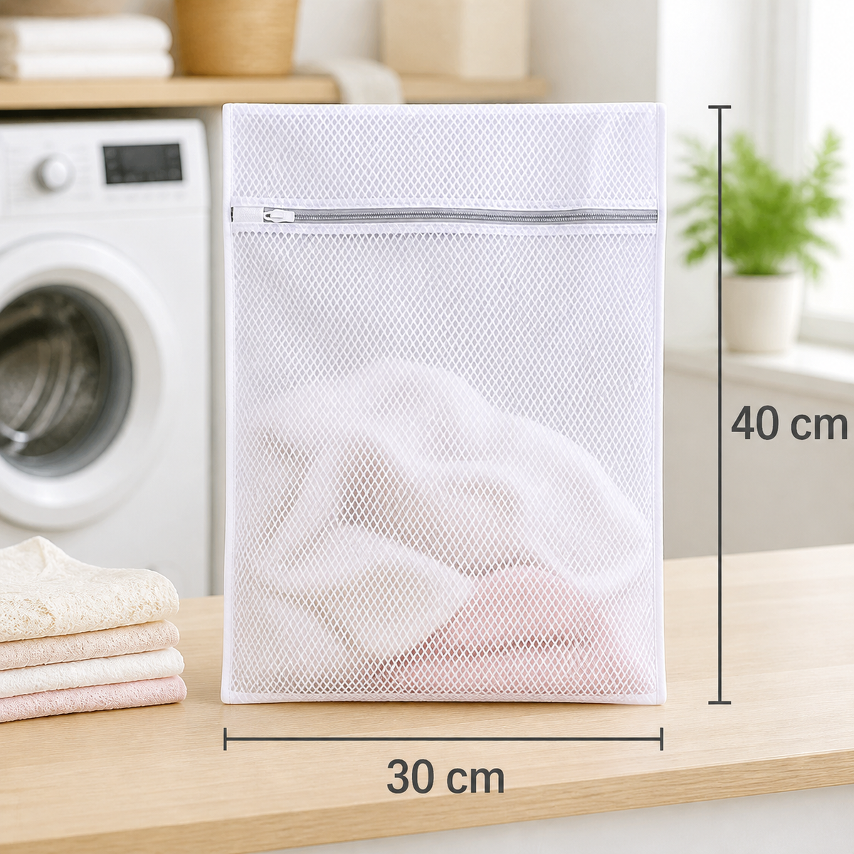 Bolsa de lavado de malla con medidas 30 x 40 cm en lavandería