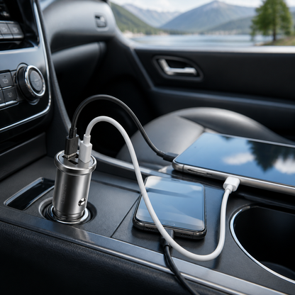 Cargador para auto alimentando dos dispositivos