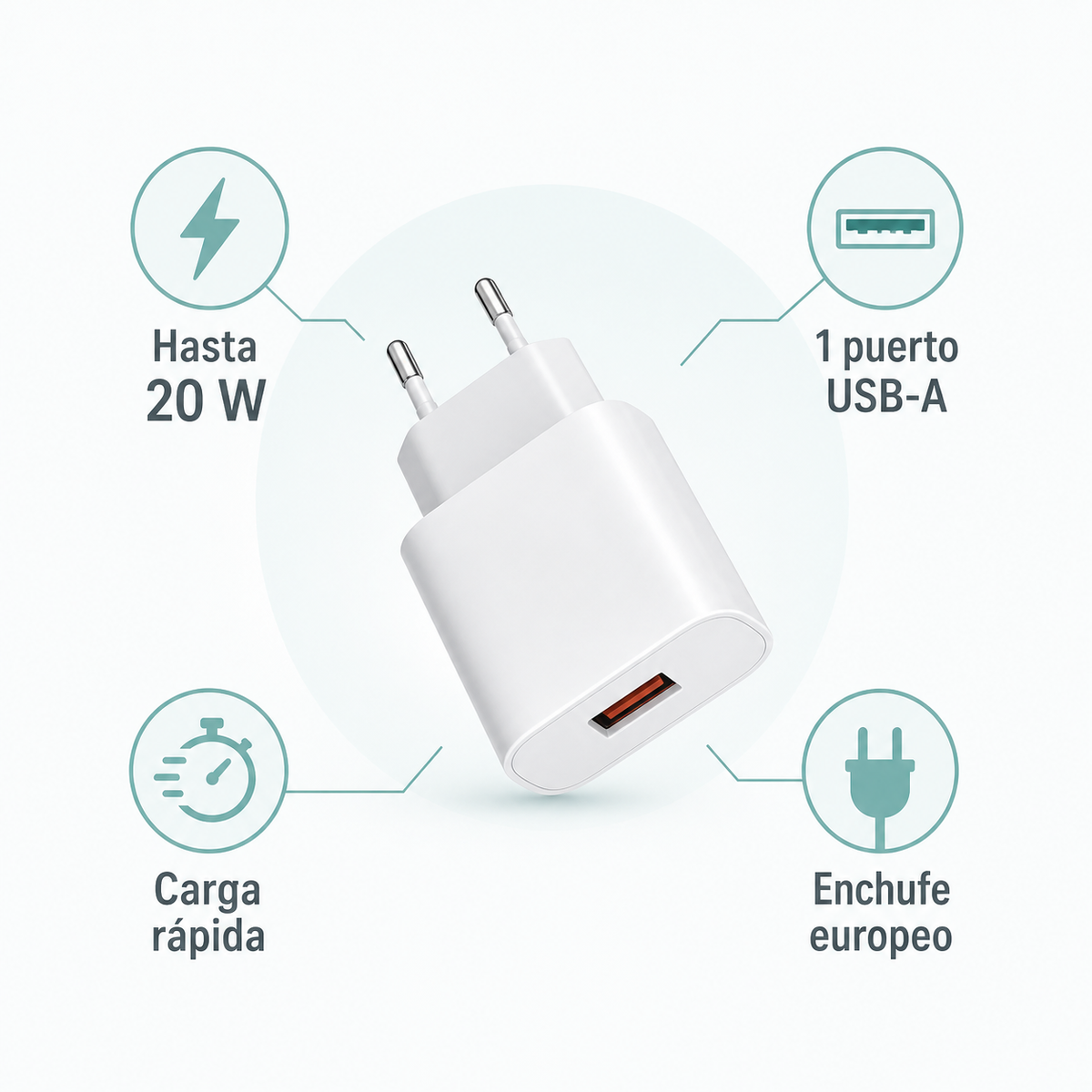 Características del cargador USB-A de 20 W