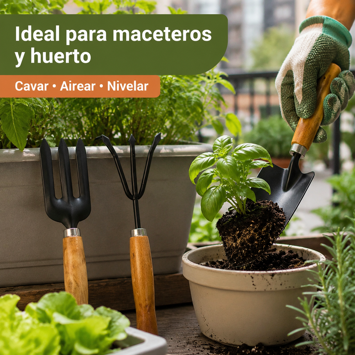Set Herramientas Jardineria Pala Rastrillo Tridente