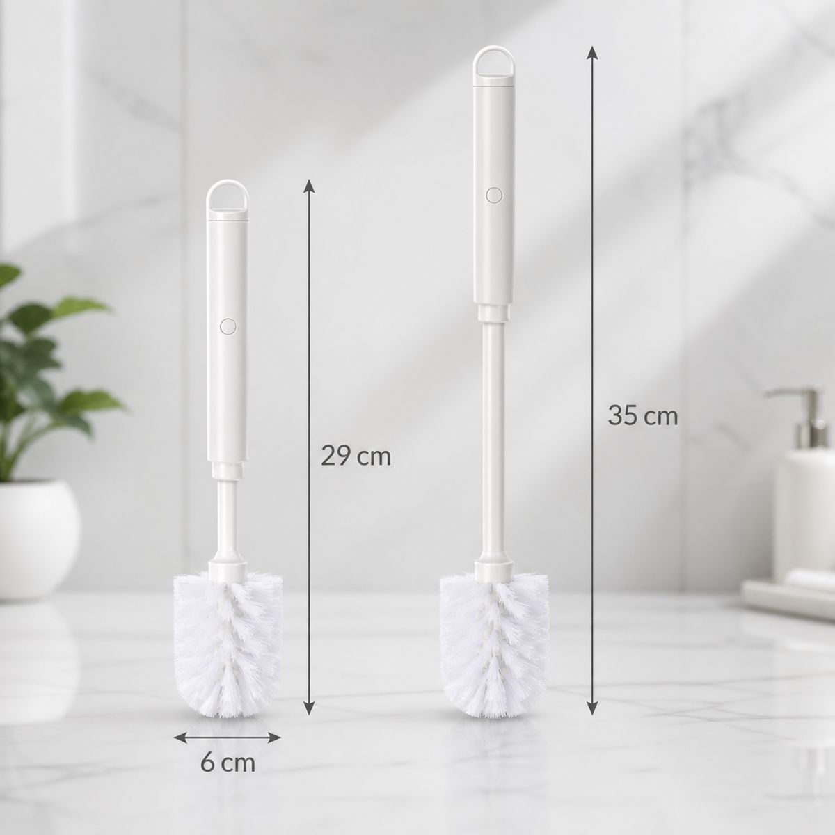 Cepillo sanitario telescópico con medidas 29 cm, 35 cm y 6 cm