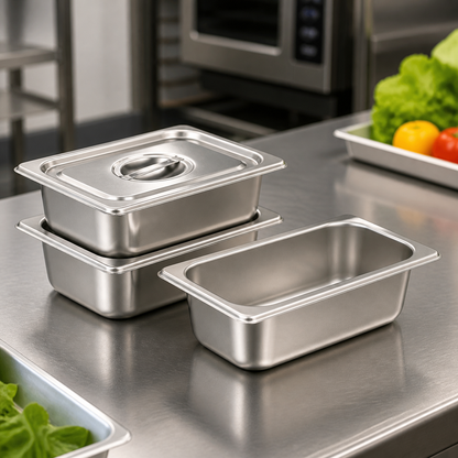 Contenedores gastronómicos apilables de acero inoxidable