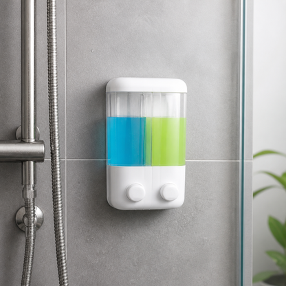 Dispensador doble de jabón instalado en ducha