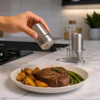 Uso del salero para condimentar alimentos