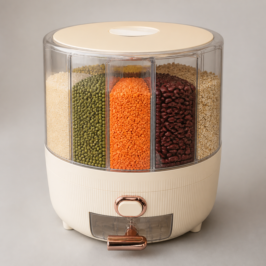 Dispensador giratorio de alimentos secos fondo blanco