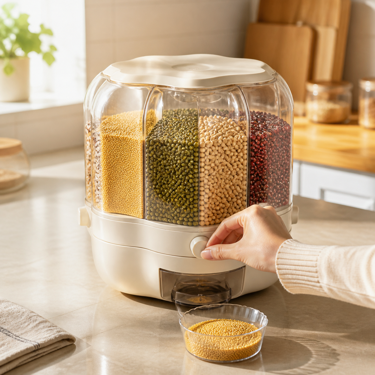 Dispensador floral con compartimentos para granos