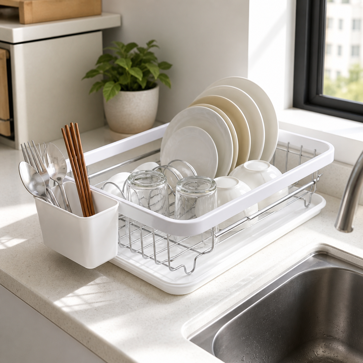 Escurreplatos en cocina moderna
