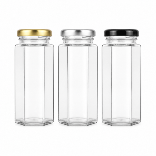 Pack Frascos Hexagonales de Vidrio 100 ml con Tapa | 12, 18 o 24 Unidades